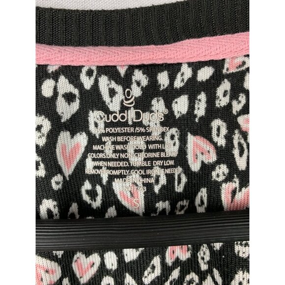 Cuddl Duds Womens Pajama Set S Black & Pink Heart Pattern - Picture 5 of 9
